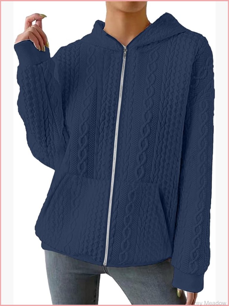 Oversized Zip Up Hoodie Sweatshirt Long Sleeve Lightweight Cardigan With Pockets